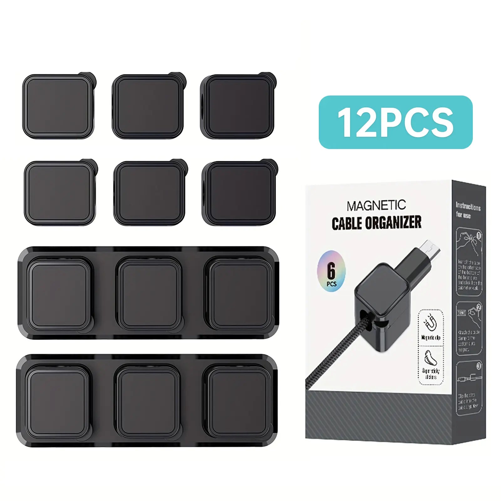 Magnetic Cable Organizer Set, 6 Pieces per Box Efficient Cable Management for Home, Office, Car, Desk and Nightstand