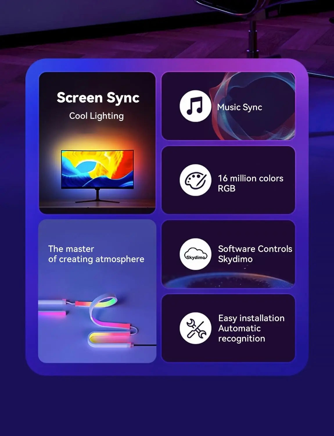 RGBIC LED Strip Light for Gaming, Smart App Control, Music Sync, USB Powered for PC Monitors