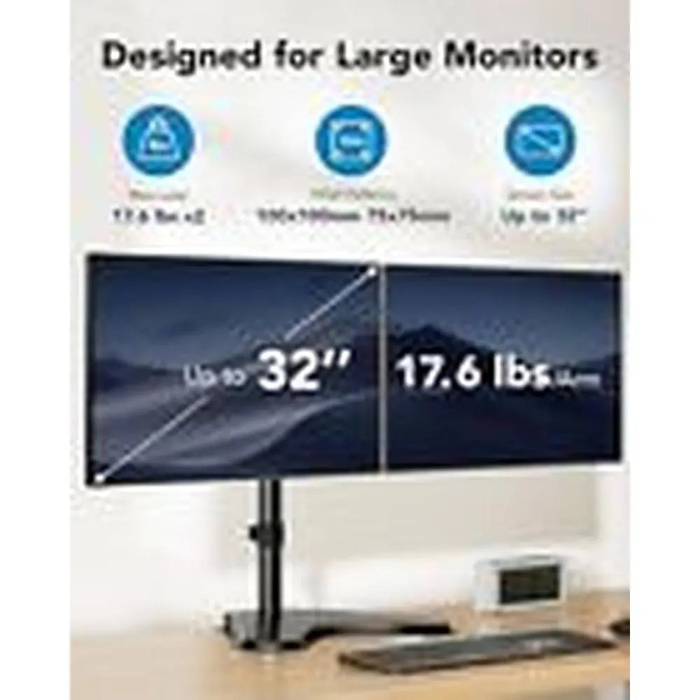 Dual Monitor Stand, Free-Standing Fully Adjustable Dual Monitor Mount Black