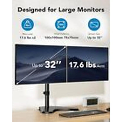 Dual Monitor Stand, Free-Standing Fully Adjustable Dual Monitor Mount Black