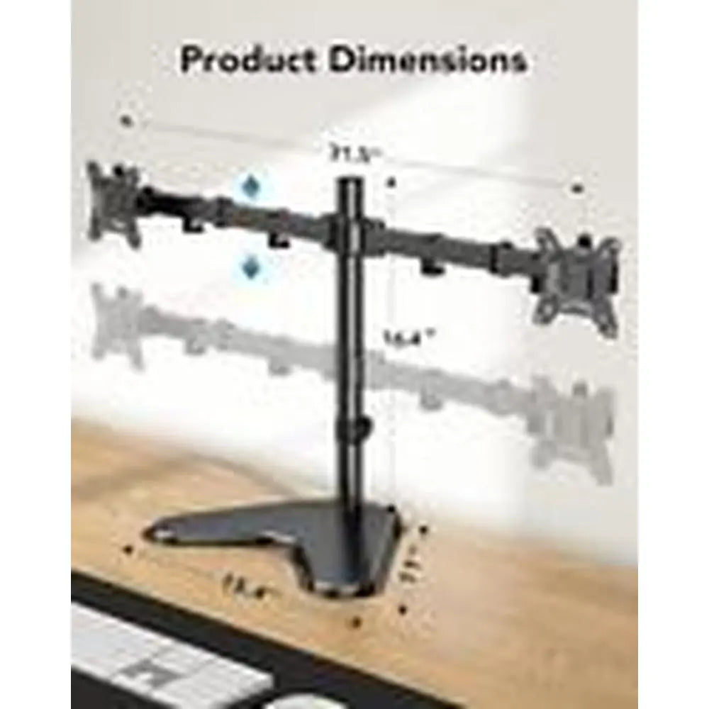 Dual Monitor Stand, Free-Standing Fully Adjustable Dual Monitor Mount Black