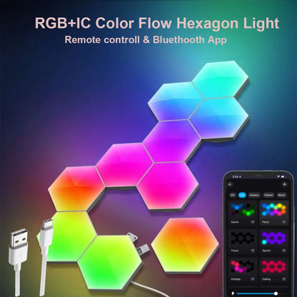 Smart Hexagon Lights DIY 8Pack LED Light App & Remote Controlled Music Sync