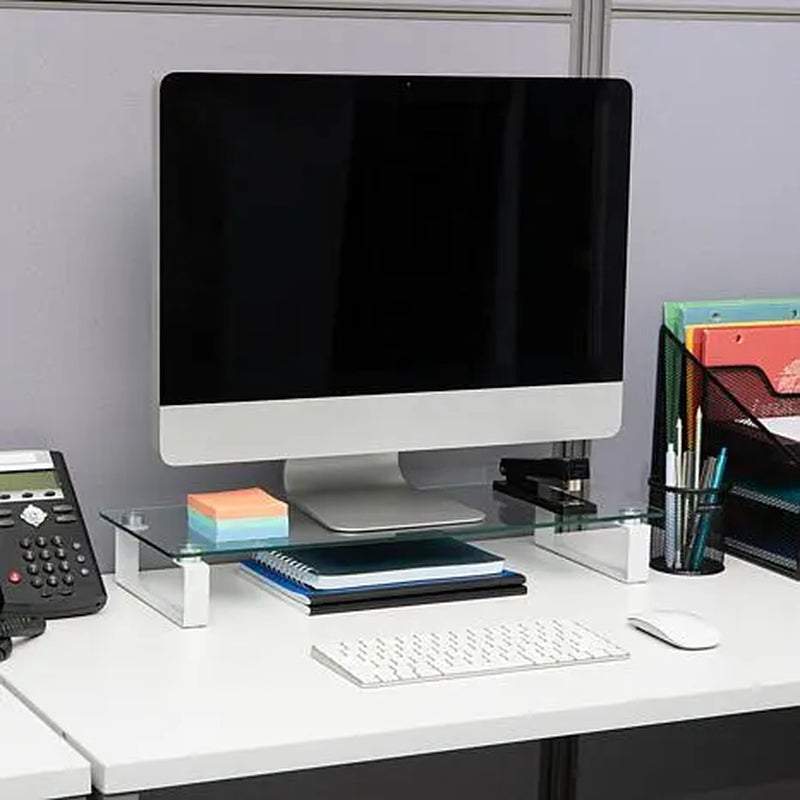 Mind Reader Clear Glass Desktop Monitor Stand Riser