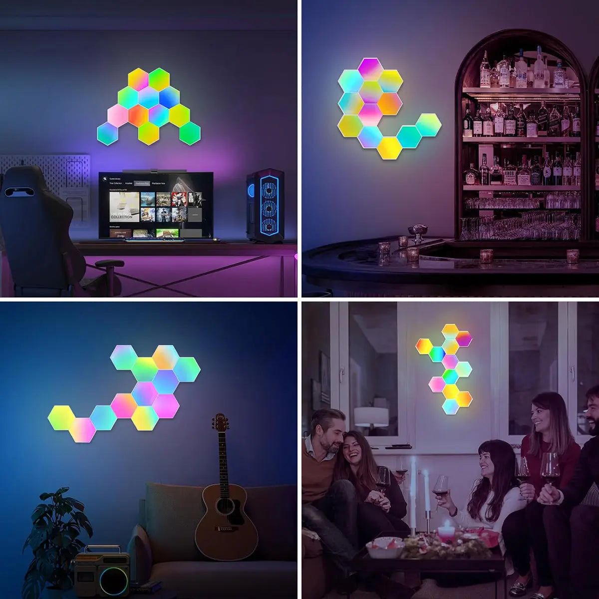Smart Hexagon Lights DIY 8Pack LED Light App & Remote Controlled Music Sync