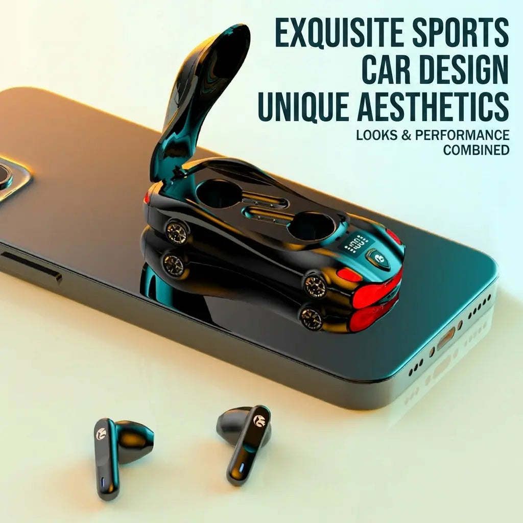 Sports Car Design Black Wireless Earbuds, Bluetooth 5.4 In-Ear Headphones with Low Latency & Long Battery Life, Portable Audio for Sports Daily Commute – Father‘S Day Gift for Dad