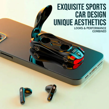 Sports Car Design Black Wireless Earbuds, Bluetooth 5.4 In-Ear Headphones with Low Latency & Long Battery Life, Portable Audio for Sports Daily Commute – Father‘S Day Gift for Dad