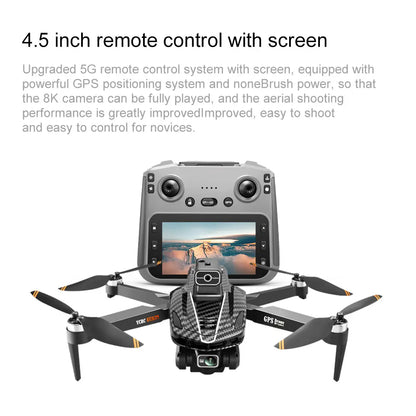 Professional GPS Drone with 4.5" HD LCD Controller, 3000M Remote Control Range, Brushless Motor, Optical Flow Positioning, Ultrasonic Altitude Hold, Surround Flight, One-Key Return, Christmas Gift for Adults & Beginners