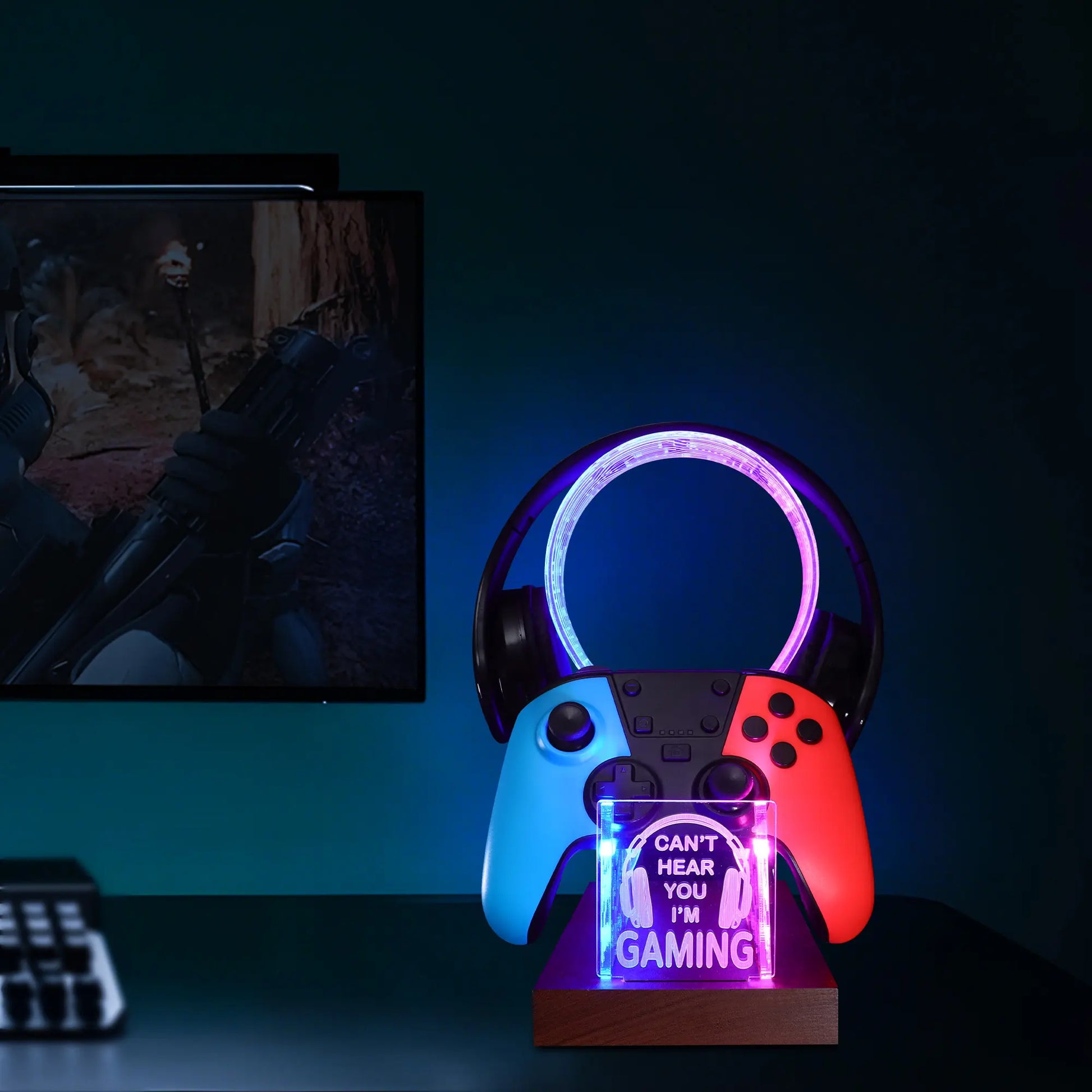 LED Gaming Headphone Stand with Controller Holder