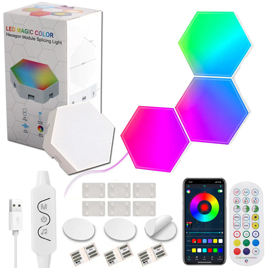 3-Piece Smart Hexagon RGB LED Panels - Color Changing Geometric Illuminated Novelty Lighting