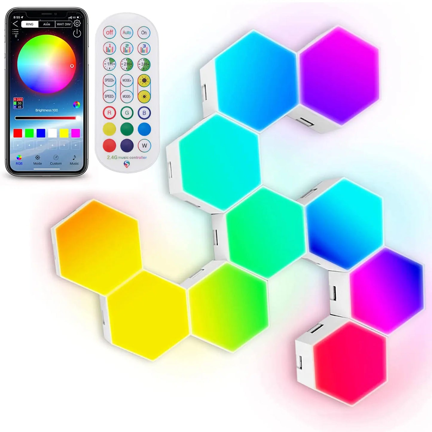3-Piece Smart Hexagon RGB LED Panels - Color Changing Geometric Illuminated Novelty Lighting