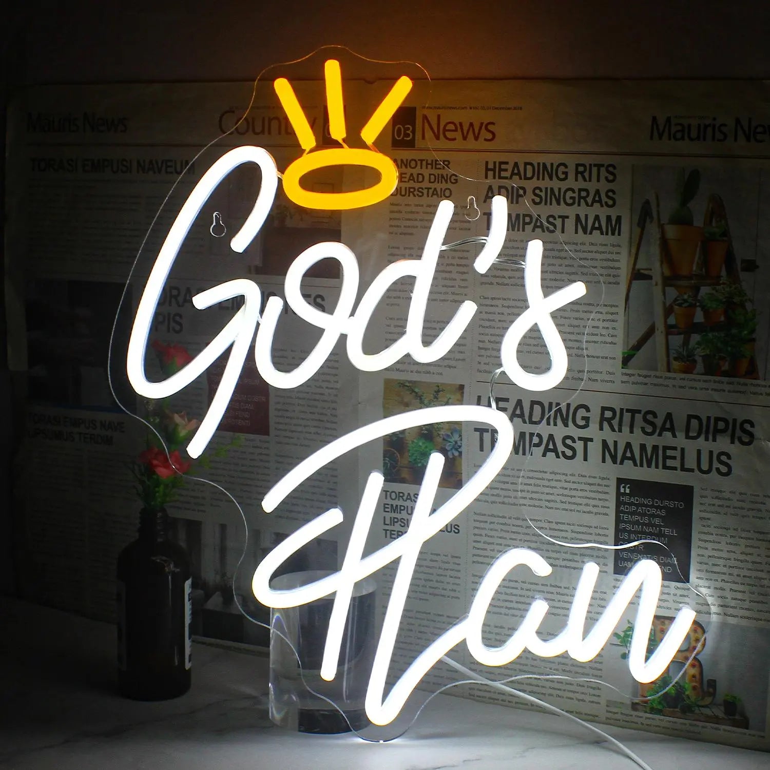 "God'S Plan" Neon Sign, Crown Shaped Design LED Neon Light