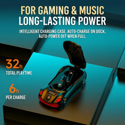 Sports Car Design Black Wireless Earbuds, Bluetooth 5.4 In-Ear Headphones with Low Latency & Long Battery Life, Portable Audio for Sports Daily Commute – Father‘S Day Gift for Dad