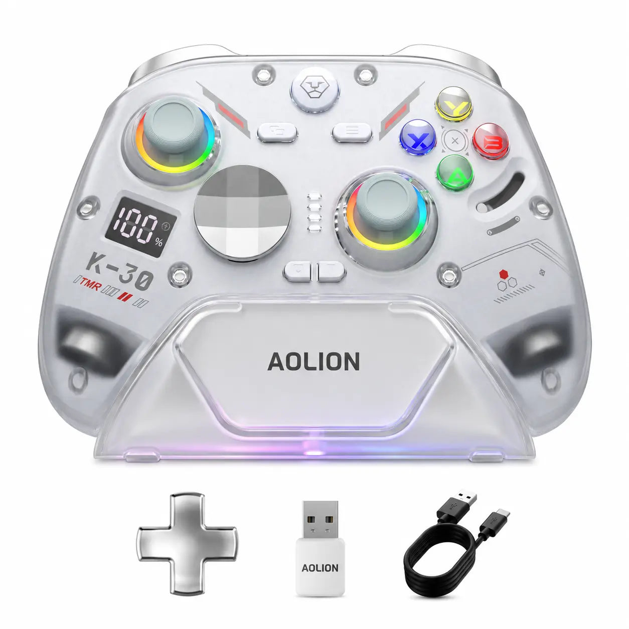 AOLION K30 Wireless Game Controller (Not for Playstation/Xbox) - TMR Anti-Drift Joysticks, Switchable ABXY Layout, Mechanical & Linear Trigger Modes, Dual-Height Thumbsticks, Compatible with Switch, PC, Ipad & Android