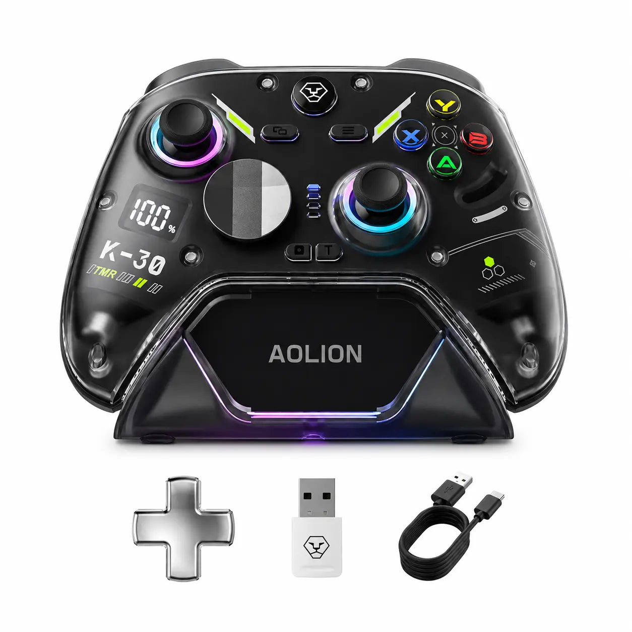 AOLION K30 Wireless Game Controller (Not for Playstation/Xbox) - TMR Anti-Drift Joysticks, Switchable ABXY Layout, Mechanical & Linear Trigger Modes, Dual-Height Thumbsticks, Compatible with Switch, PC, Ipad & Android