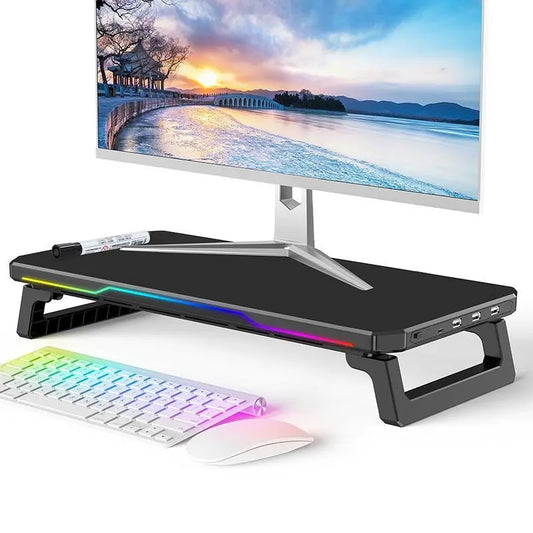 Monitor Stand with RGB Light, Monitor Riser with Keyboard Holder, Desktop Computer Stand, Desktop Storage Stand for Home Office, Dual Monitor Riser, Screen Stand