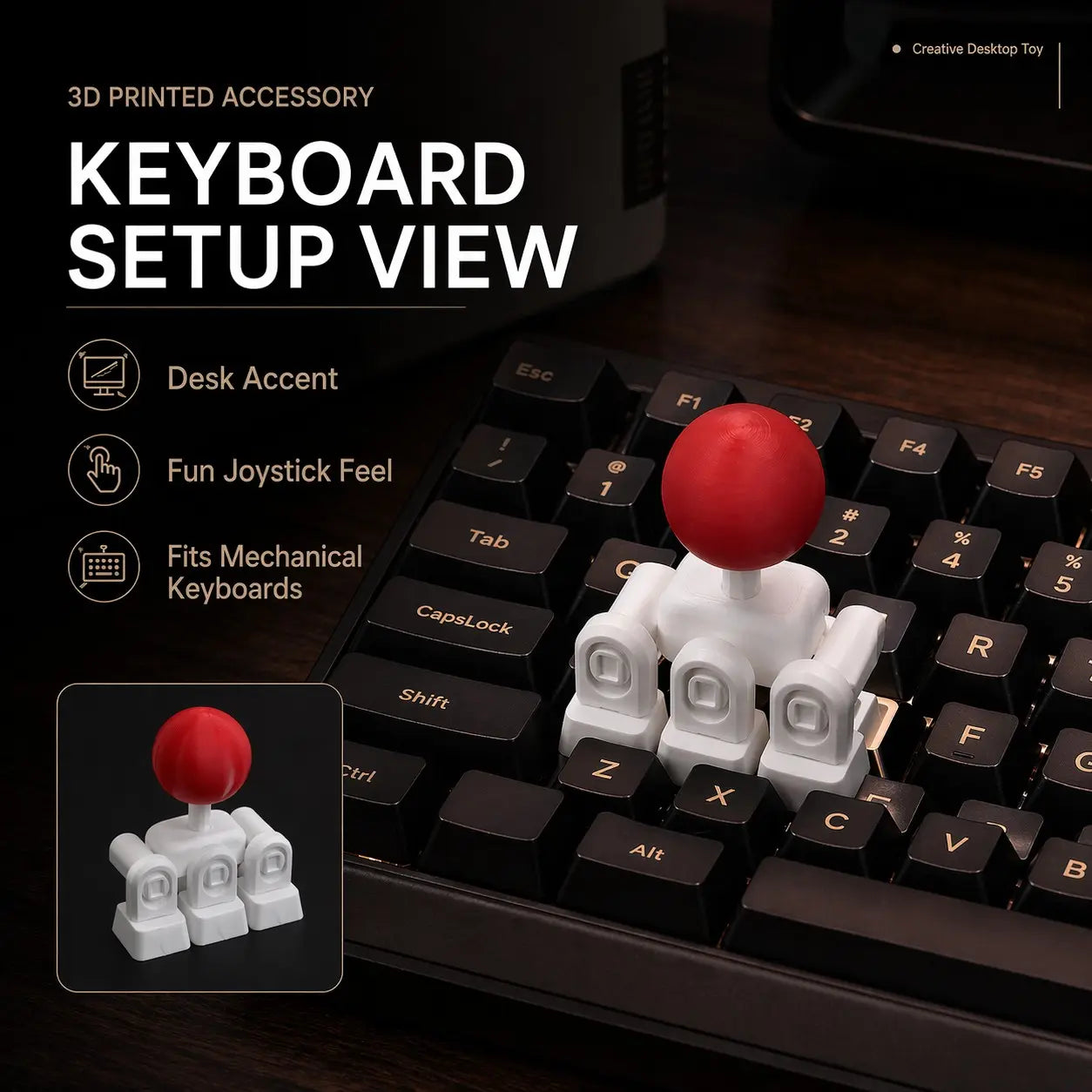 3D Printed Joystick Keycap for Mechanical Keyboard, Creative Stress Relief Desk Decor