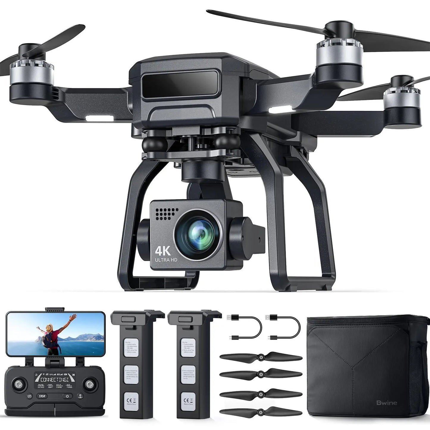 Bwine F7GB2 Pro Drones with Camera for Adults 4K UHD Aerial, 3-Axis Gimbal, 10000FT Control, 75 Mins Flight Time with 3 Batteries, GPS Follow, Waypoint, Orbit Fly, Auto Return, Beginner Mode