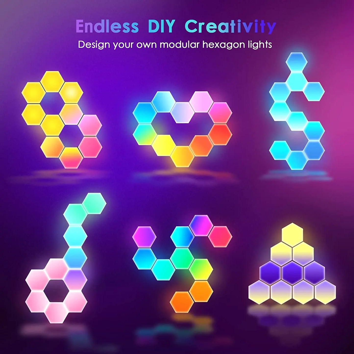 3-Piece Smart Hexagon RGB LED Panels - Color Changing Geometric Illuminated Novelty Lighting