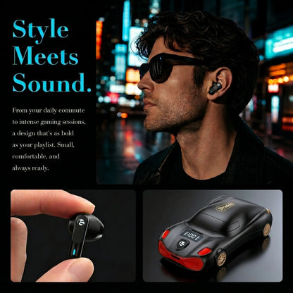 Sports Car Design Black Wireless Earbuds, Bluetooth 5.4 In-Ear Headphones with Low Latency & Long Battery Life, Portable Audio for Sports Daily Commute – Father‘S Day Gift for Dad