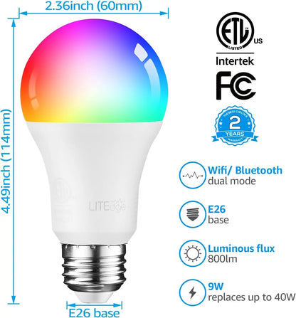 Smart 9W A19 LED Light Bulb - Google Home & Alexa Compatible