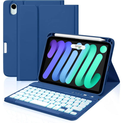 For Ipad Mini 7 Keyboard Case A17 Pro 2024/Ipad Mini 6 Generation Case with Keyboard 2021 8.3 Inch, Pencil Holder, 7 Color Backlit Detachable Keyboard Cover for Ipad Mini 7Th/6Th Gen,Pink