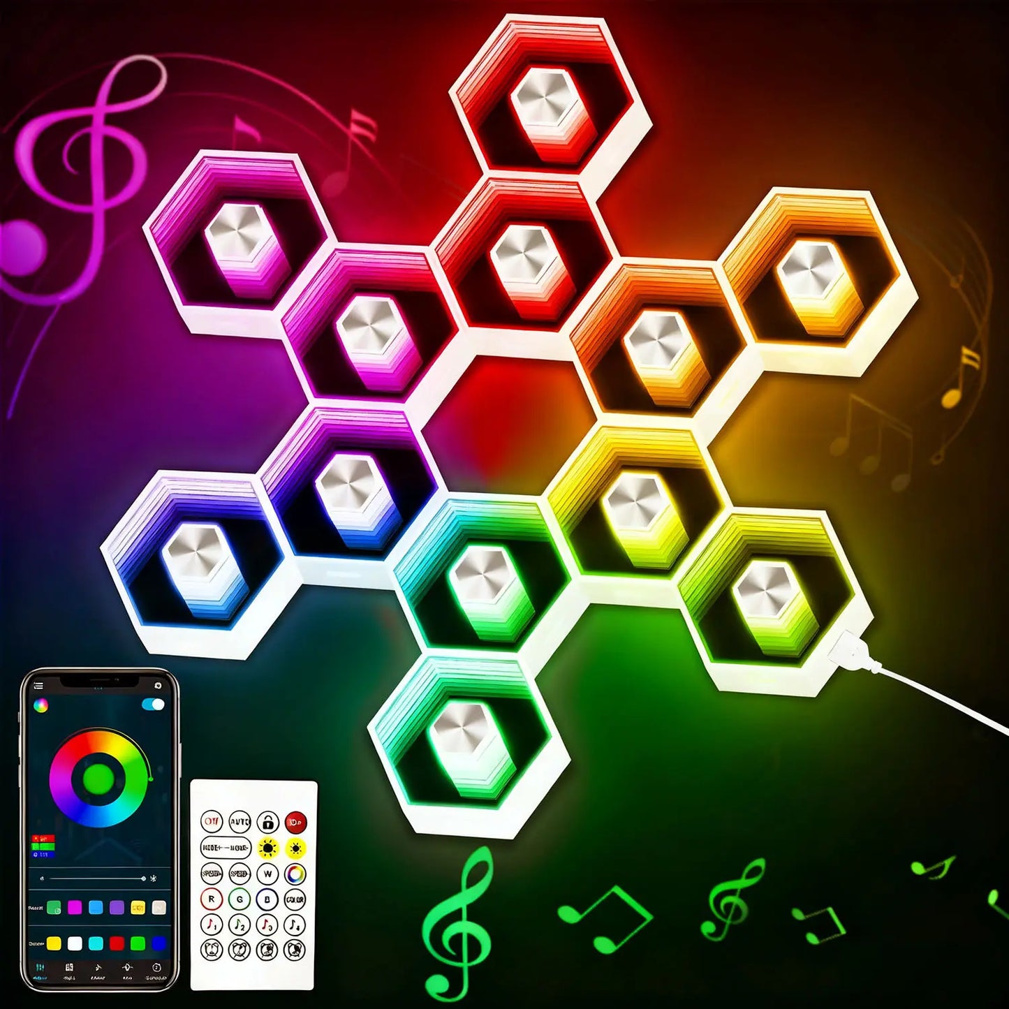 Yocrostar Hexagon LED Wall Lights - Smart app