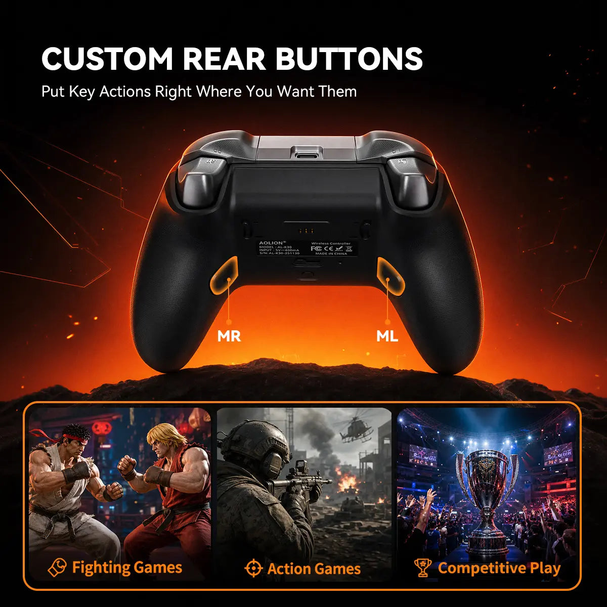 AOLION K30 Wireless Game Controller (Not for Playstation/Xbox) - TMR Anti-Drift Joysticks, Switchable ABXY Layout, Mechanical & Linear Trigger Modes, Dual-Height Thumbsticks, Compatible with Switch, PC, Ipad & Android