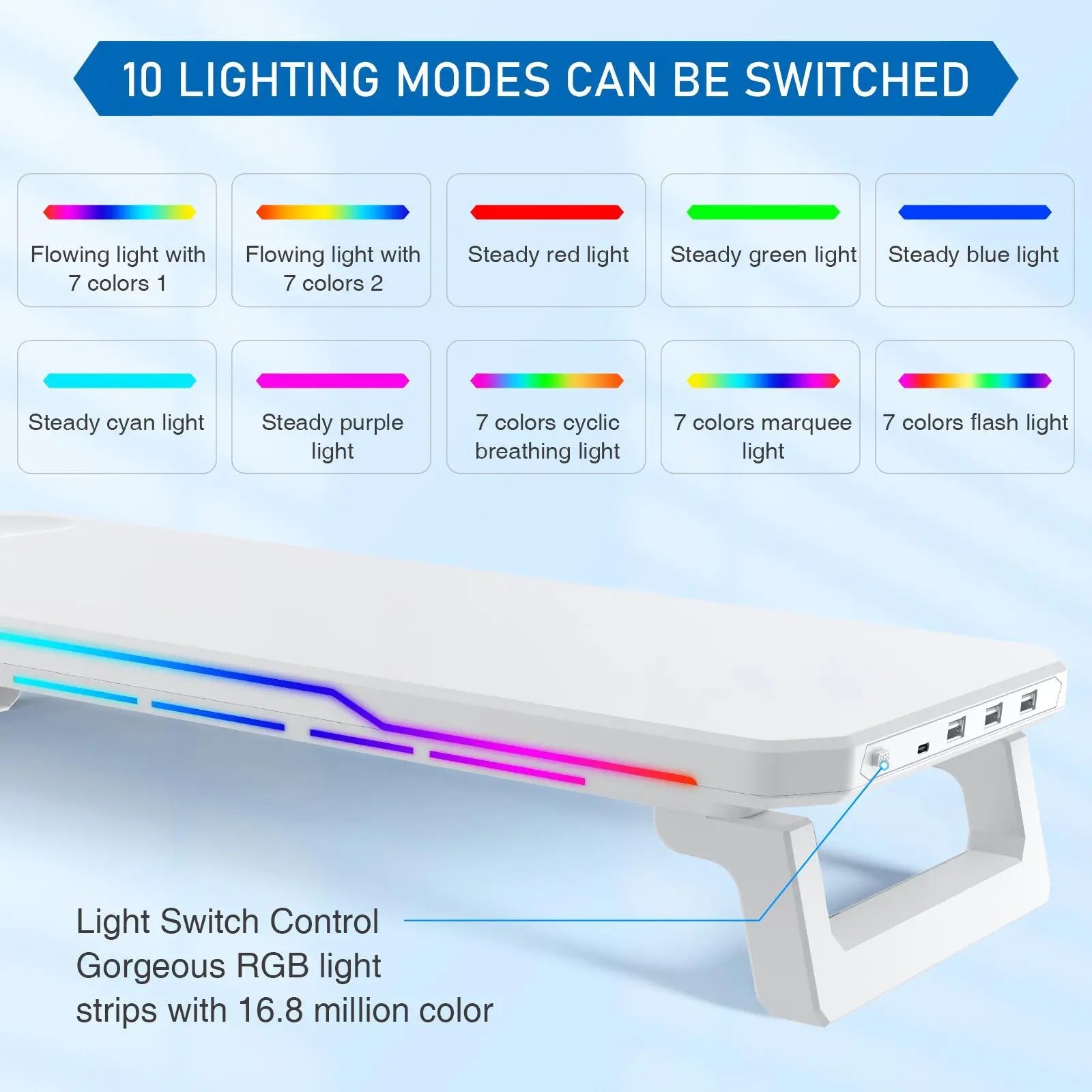 Monitor Stand with RGB Light, Monitor Riser with Keyboard Holder, Desktop Computer Stand, Desktop Storage Stand for Home Office, Dual Monitor Riser, Screen Stand