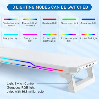 Monitor Stand with RGB Light, Monitor Riser with Keyboard Holder, Desktop Computer Stand, Desktop Storage Stand for Home Office, Dual Monitor Riser, Screen Stand